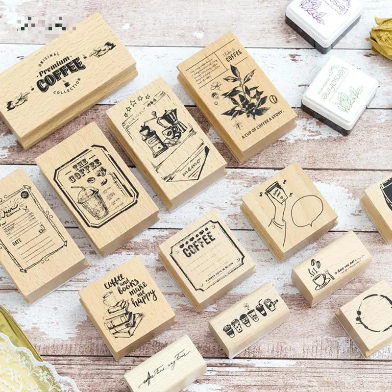 Винтажный штамп для кофейни DIY деревянные резиновые штампы stationery канцелярских