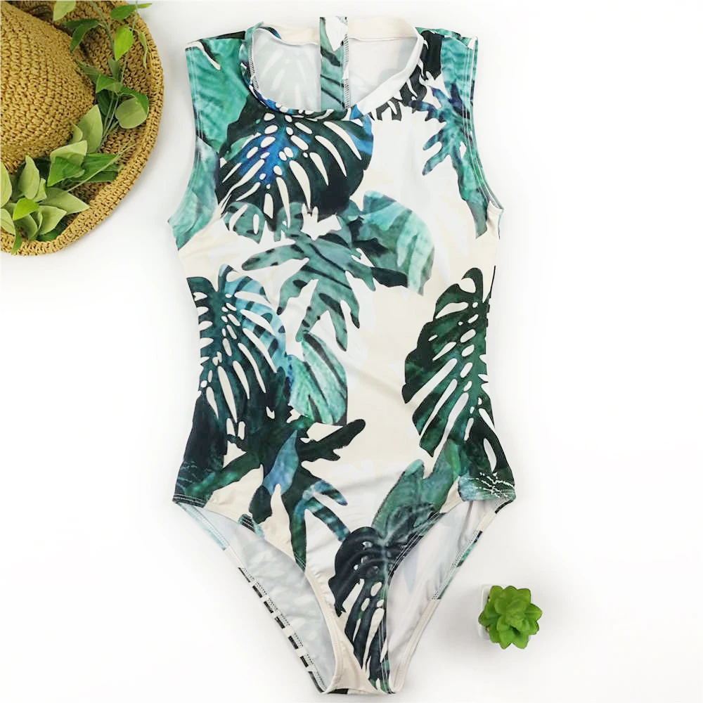 Цельный купальный костюм на молнии с принтом одежда для плавания женский пуш ап