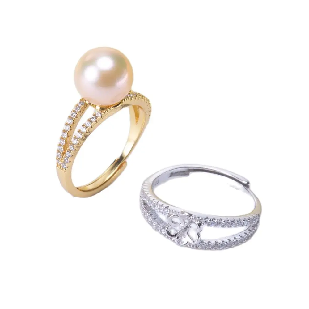 

Pearl Ring Settings, Fashionable Ring Findings, Adjustable Size 925 Silver Ring Jewelry DIY Making No Pearl