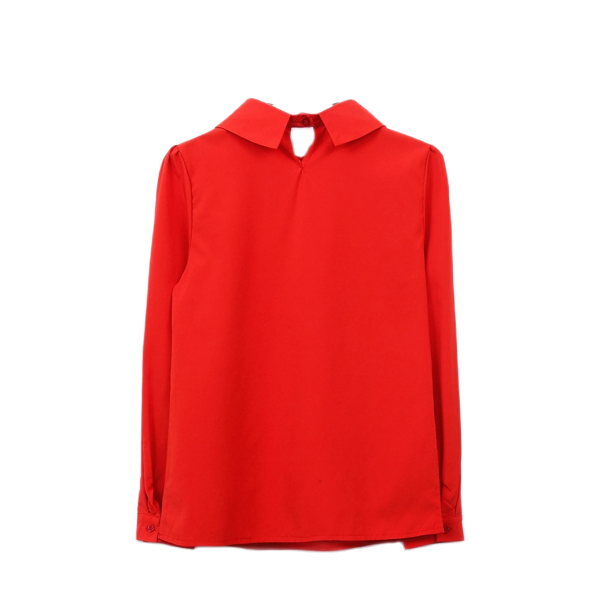 

2021 Summer New Chiffon Women Blouse Solid Turn-Down Collar Long-Sleeved Red White Female Blouses Outwear Tops Plus Size