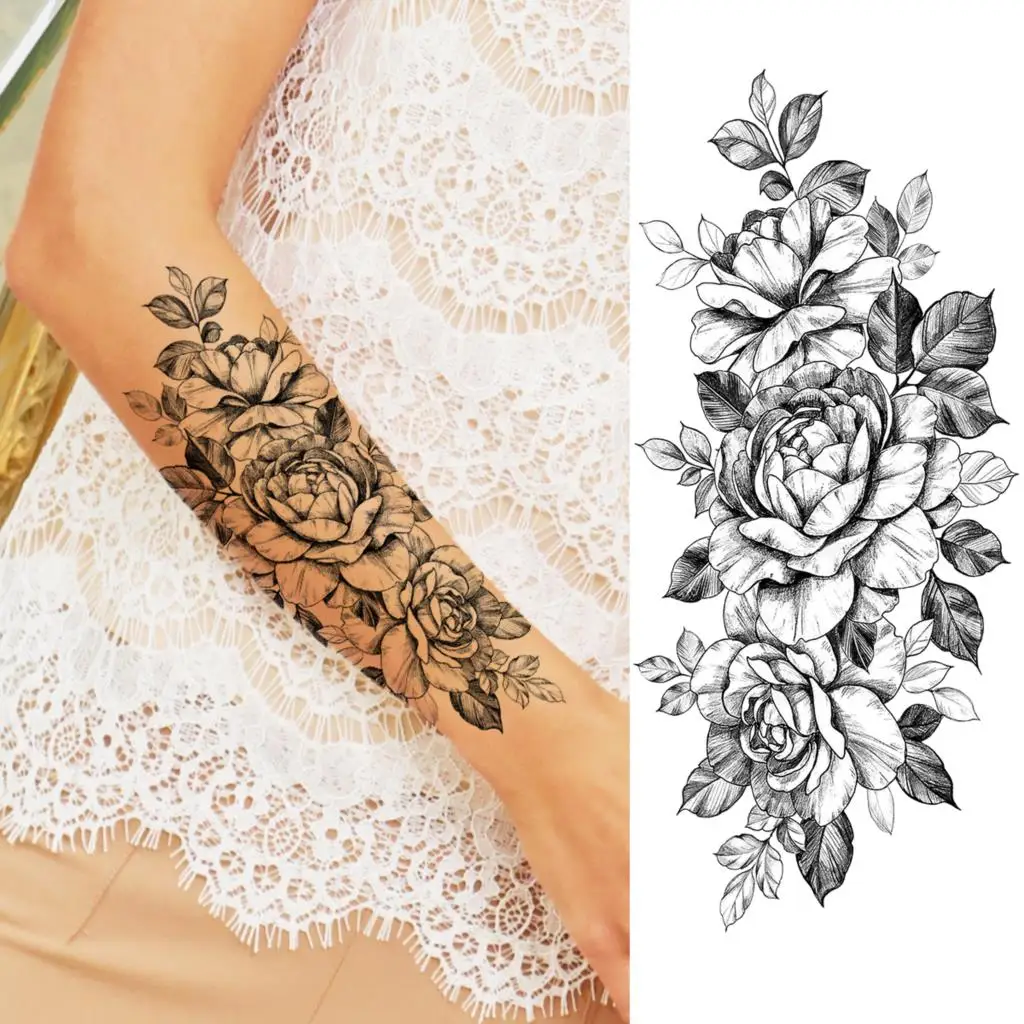 3D реалистичные временные татуировки с цветами розы для женщин взрослые пионы