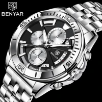 Benyar  Luxury Quartz Watch Stainless Steel Automatic Waterproof Men's Watch Top Brand Men's Sports Time Code Table Reloj Hombre