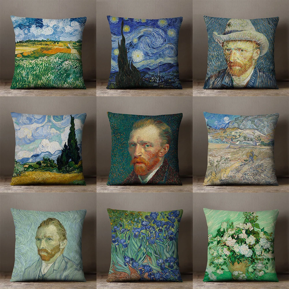 

Famous Van Gogh Oil Painting Cushion Cover Home Decorative Car Sofa Pillow Covers Throw Pillow Case 45*45 Starry Sky Pillowcase