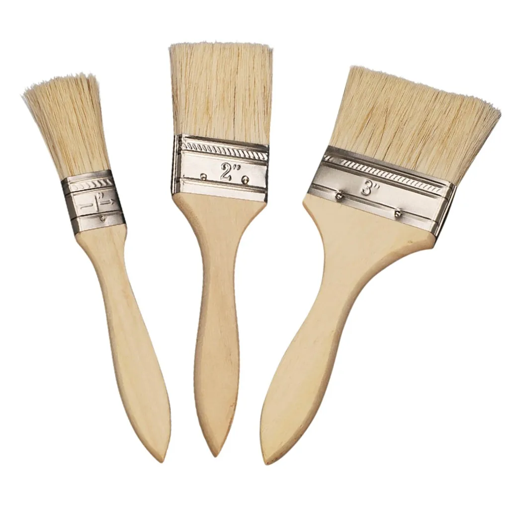 

50# 3PC 1/2/3 InchWooden Handle Paint Brush Barbecue Brush Waterproof Brush for Barbecue Cooking Baking Tools Brush Accessories