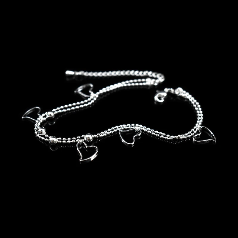 Браслет-цепочка Женский из серебра 925 пробы с подвеской в виде сердца | Украшения