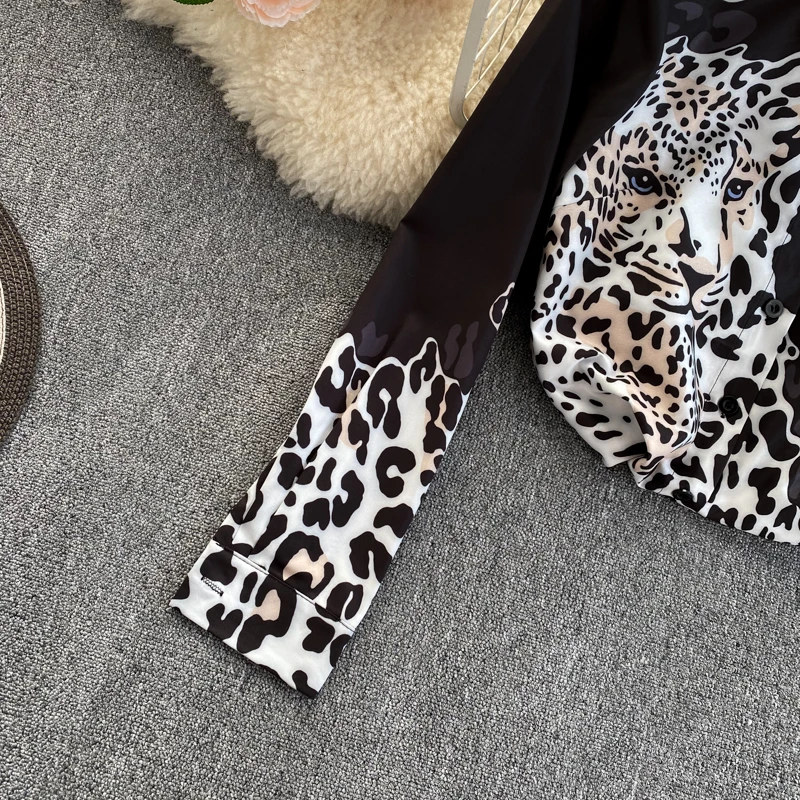 Рубашка женская шифоновая с леопардовым принтом модный однобортный Топ