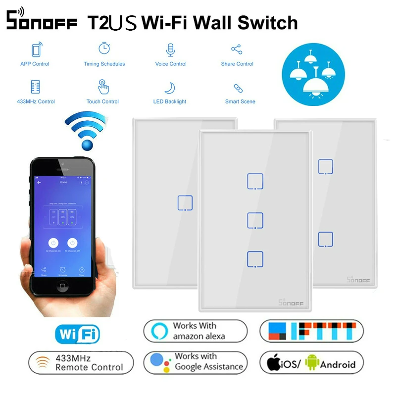 Интеллектуальный выключатель света SONOFF T1 T2 T3 TX пульт RF/Голосовое