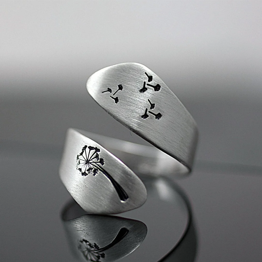 

Dandelion Seed 925 Silver Hand Brushed Winding Ring Vintage Jewelry for Women Gift Jewelry Wholesale