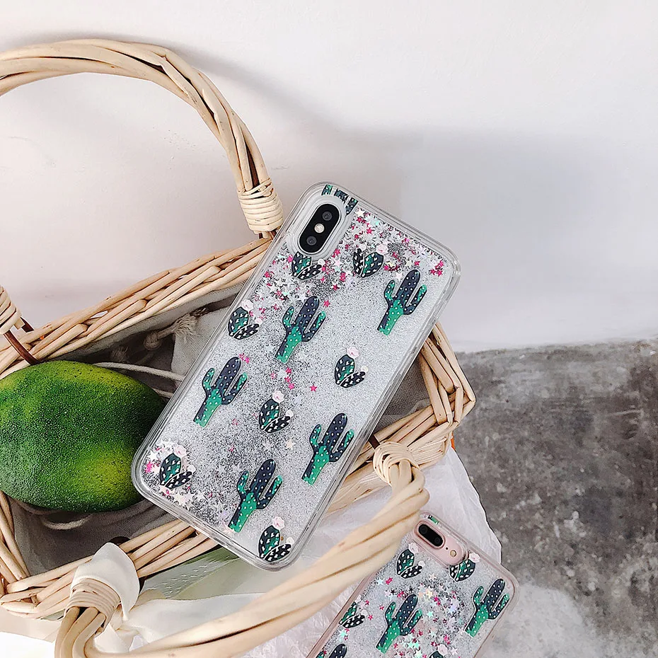 Зеленый botany кактус узор жидкий зыбучий песок чехол для телефона для iphone 11 Лот pro max x xr xs 8 7 6 6s plus silversand прозрачный