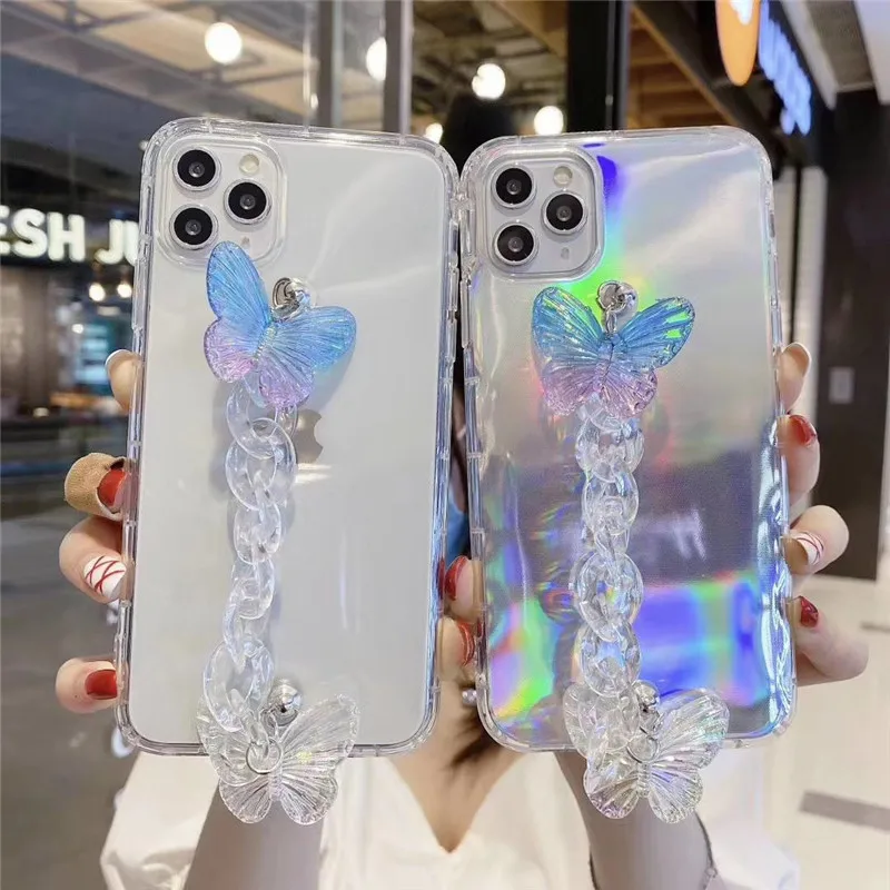 

3D Butterfly Bracelet Transparent TPU Phone Case for iphone 12 11 Pro MAX X XS XR 6S 7 8 plus SE for samsung S8 S9 S10 cover