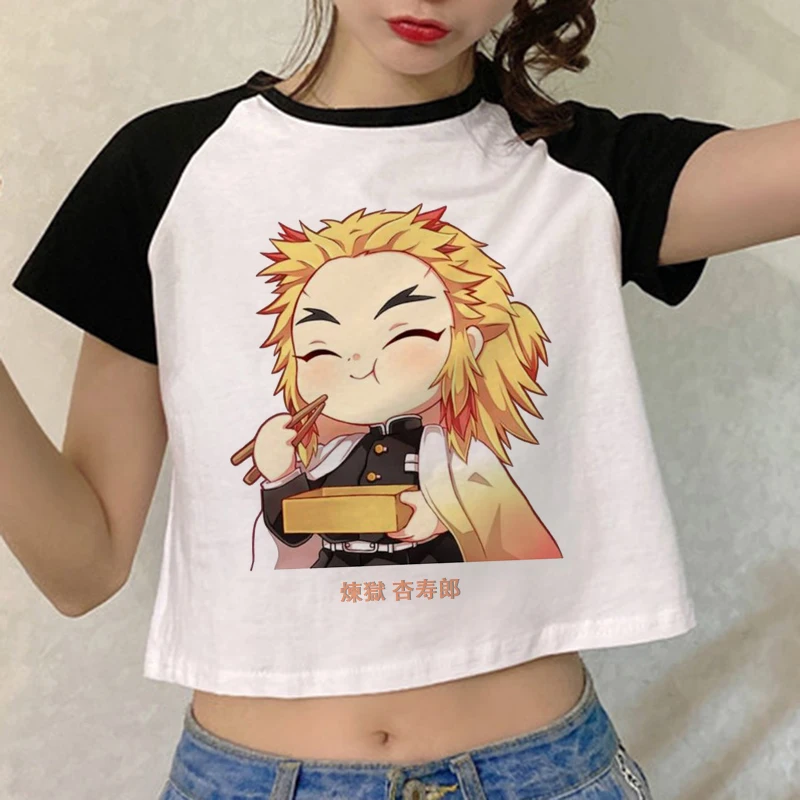 Женская короткая футболка с принтом летняя одежда рисунком демонов истребителей