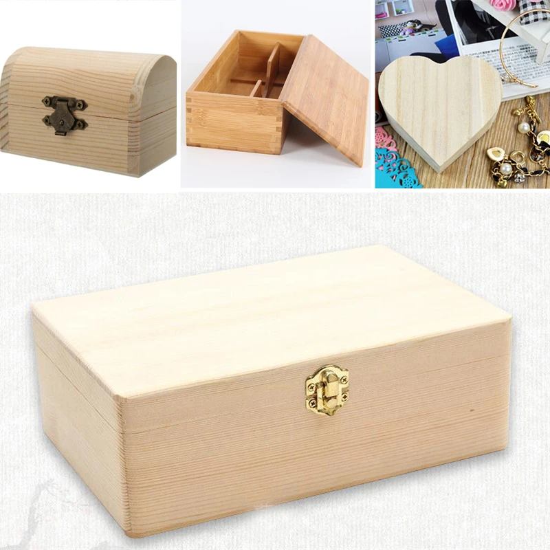 Log Color Scotch Pine Rectangular Flip Solid Wood Gift Box Handmade Craft Jewelry Case
