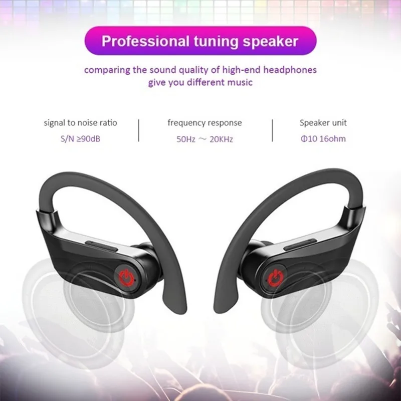 Q62 power HQB беспроводные V5.0 bluetooth наушники стерео гарнитура с ушным крючком спортивная Гарнитура с светодиодный цифровой дисплей зарядная коробка
