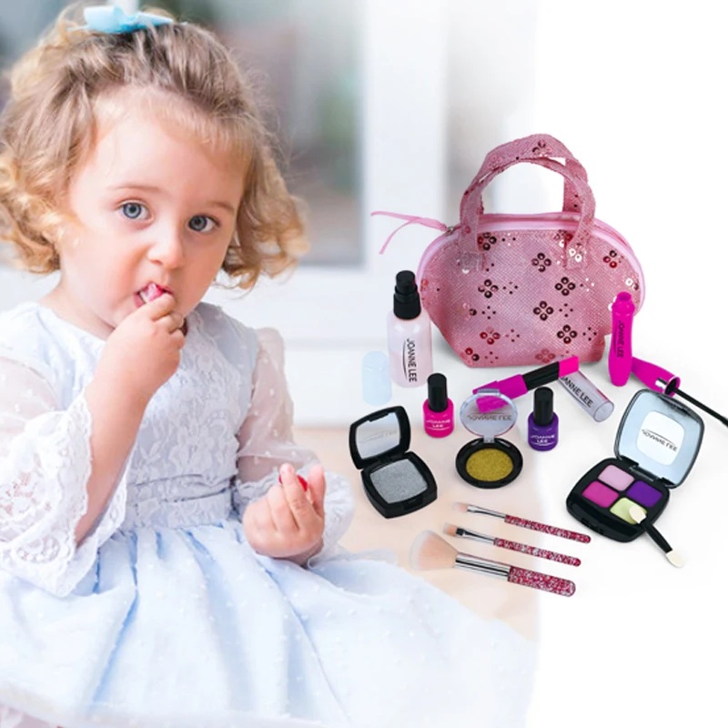 

Girls Make Up Toy Set Pretend Play Princess Pink Makeup Beauty Safety Non-toxic Kit Toys for Girls Dressing Cosmetic Travel Bag