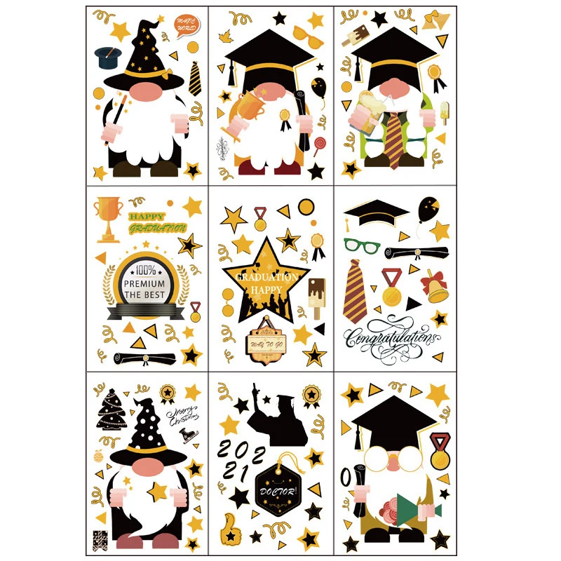 

9pcs/bag 2021 Graduation Windows Stickers Congrats Grad Party Glass sticker Class Decor For Party Cap Sign