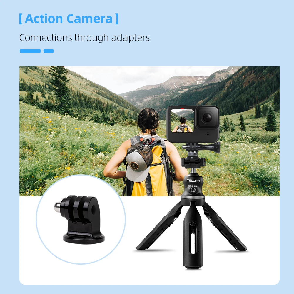TELESIN Extendable Mini Tripod Phone Clip 360 Degree Ball Head With Cold Shoe Vlog for GoPro Camera iPhone Android DSLR | Электроника