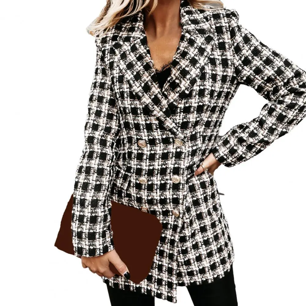 

Office Streetwear Coat Outwear Plaid Warm Mid-length Women Outer Garment For Winter Woolen Cotton Winter High Quality Sweet Coat