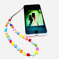 blue star 2021 new bohemian rainbow star mobile phone chain for women acrylic rainbow heart geometric beads mobile phone chain