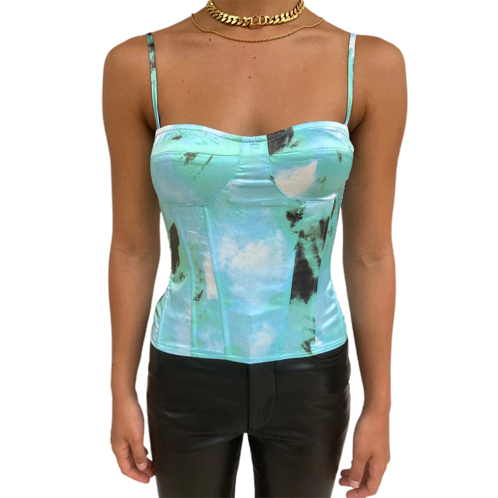 

Women's Sexy Cami Tops Trendy Sleeveless Spaghetti Strap Tie Dye Print Slim Fit Camisole