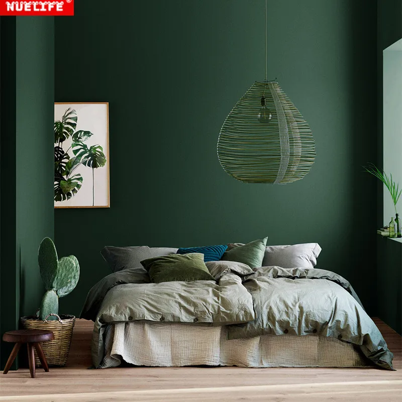 

Bedroom living room kids room American retro deep dark green non-woven wallpaper minimalist Nordic style background wallpaper