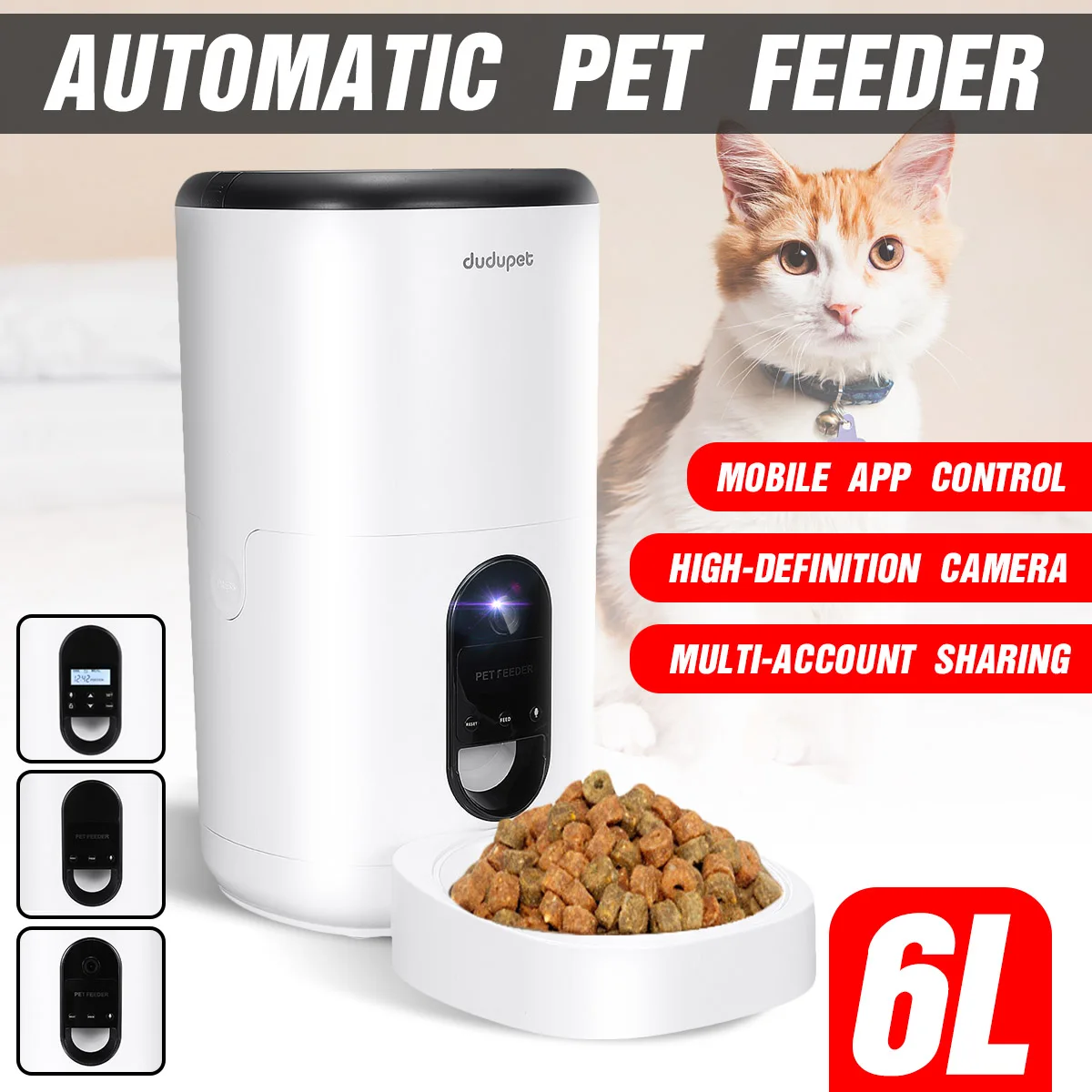 

New 6L Automatic Pet Feeder Smart 10S Voice Recorder APP Control Timer Feeding Cat Dog Food Dispenser[Video/WiFi/Button Version]
