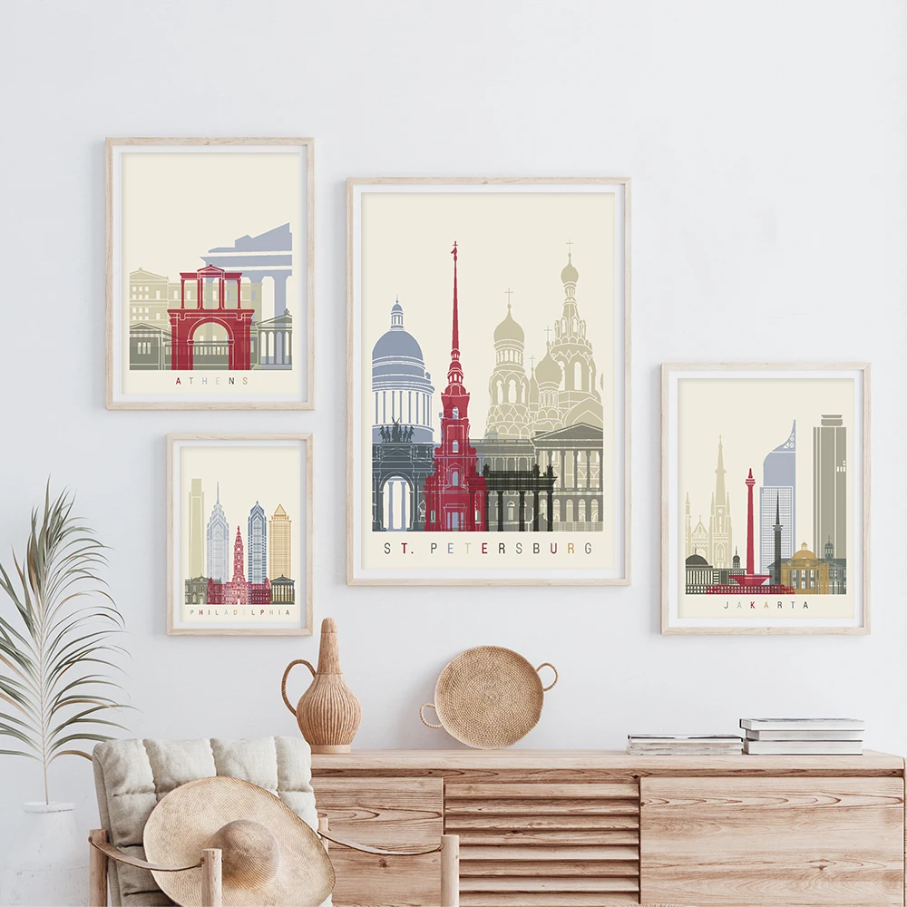 Филадельфия Варшава Тулуза Джакарта пейзаж художественные плакаты живопись на