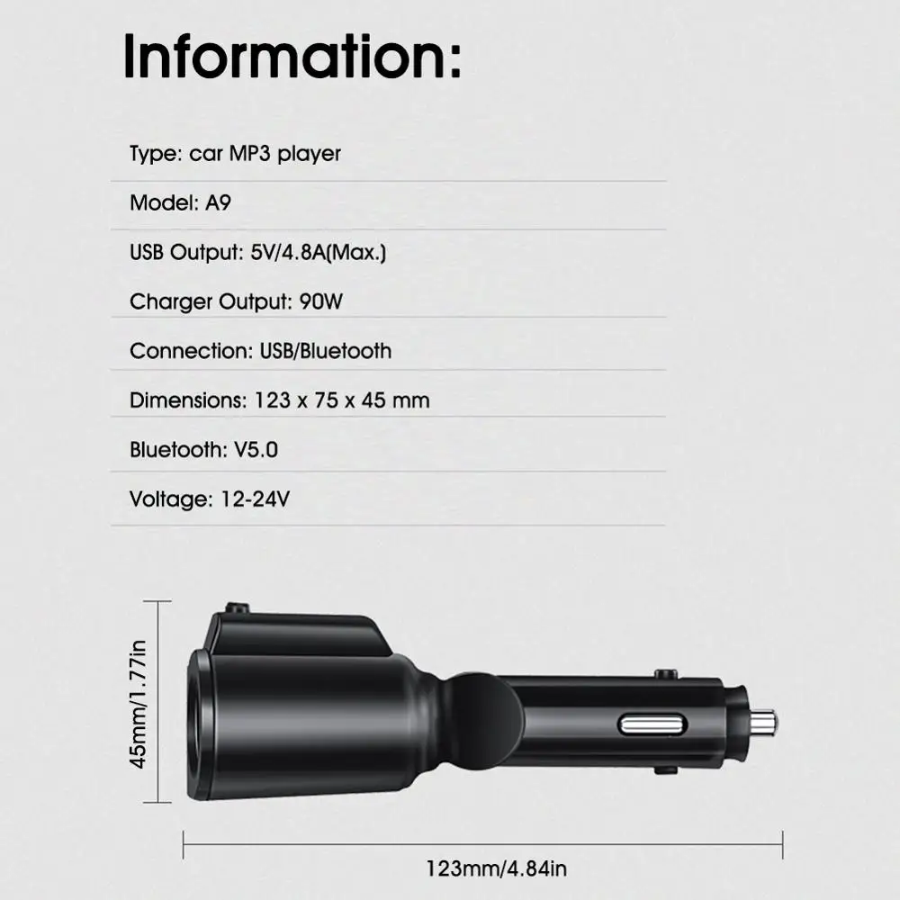 

12V/24V Cigarette Lighter Power Adapter Splitter in Car Dual Sockets USB Quick Charger Voltage Display Bluetooth Car Charger