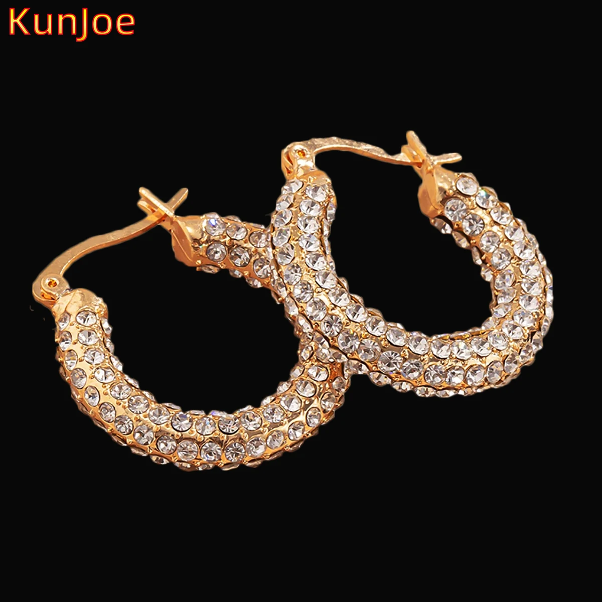 

KunJoe Crystal Hoop Earrings For Women Shiny Rhinestone Luxury Wedding Round Circle Earrings Statement Simple Party Jewelry Gift