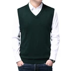 Мужской кашемировый жилет, повседневный Однотонный свитер без рукавов с v-образным вырезом, Мужская трикотажная одежда, пуловеры, джемпер