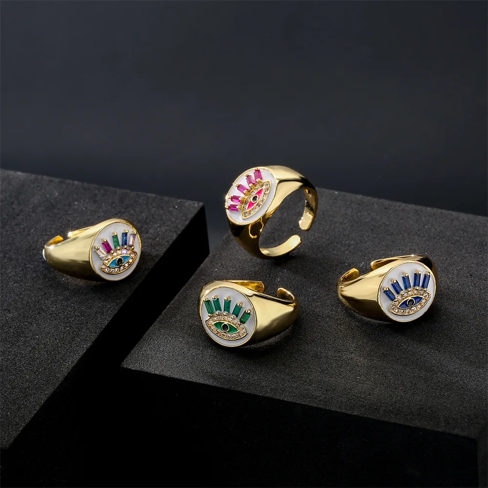 

Delicate Crystal Turkish Evil Eye Ring Colorful Gold Plated Shiny Zircon Finger Accessories Best Birthday Lucky Jewelry Gifts