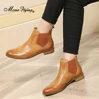 mona flying women leather classic slip on chelsea boots hand made elegant ankle oxford booties with low heels 2020 new 068 31