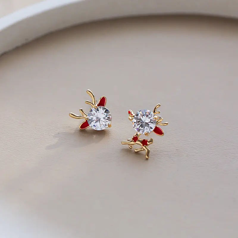

Crystal Christmas Elk Stud Earrings for Women Deer Elk animal Pearl Zircon Earring Girl Christmas New Year Party Jewelry Gifts