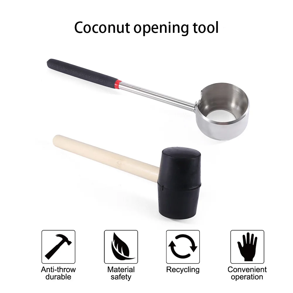 

Coconut bottle opener tool set stainless steel shell opener hole punch with rubber hammer safe and easy to use kitchen open tool