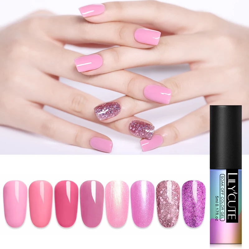 LILYCUTE 5 мл розовый телесный серый серия замачиваемый УФ-Гель-лак черный белый стойкий чистый цвет ногтей Гель-лак для маникюра