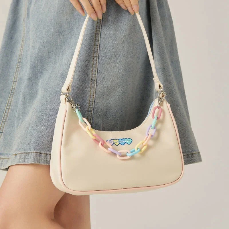 

Xiuya Cute Womens Shoulder Bag 2021 Japanese Harajuku Lolita Bag With Colorful Chain Candy Coin Purse Nylon Female Handbags
