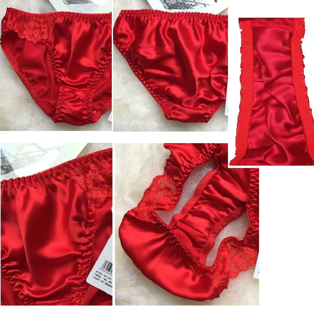 5 pcs Womens 100% Silk Panties Soft Briefs Sexy Sheer Lace Knickers Underwear for Lady naughty panties for women lingerie bottom