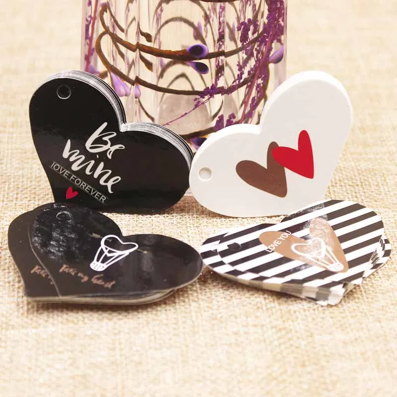 

Feiluan 200pc black heart shape wedding label tag DIY white heart Wedding Party Favors Gift Tags Be my love married favors tag