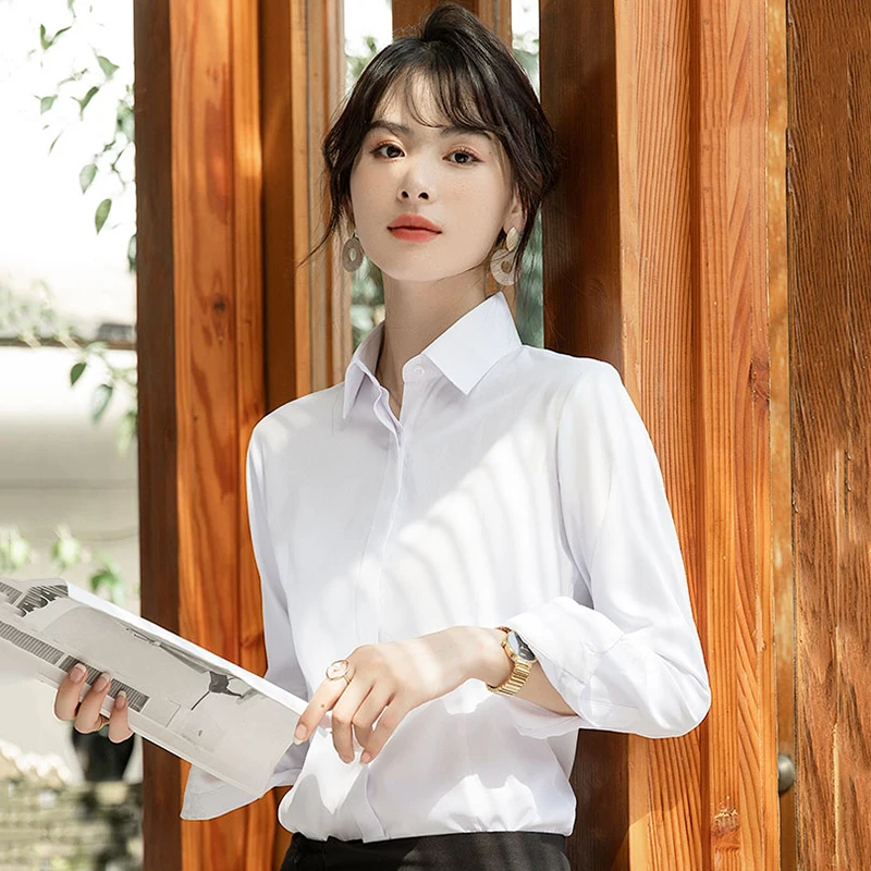 

S-6XL New Women White Long Sleeve Shirt Spring Summer 2022 Fashion Solid Color Slim Basic Dress Shirt Office Wear Formal Shirt