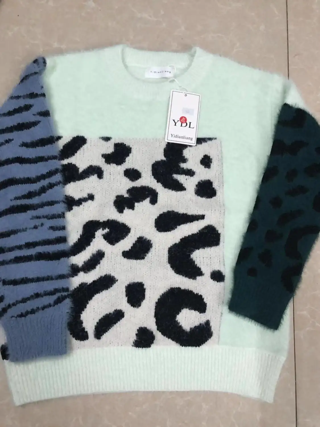 HAMALIEL High Quality Women Pink Patchwork Leopard Knitting Pullover Casual Autumn Winter Thick Mink Cashmere Loose Sweater Tops | Женская