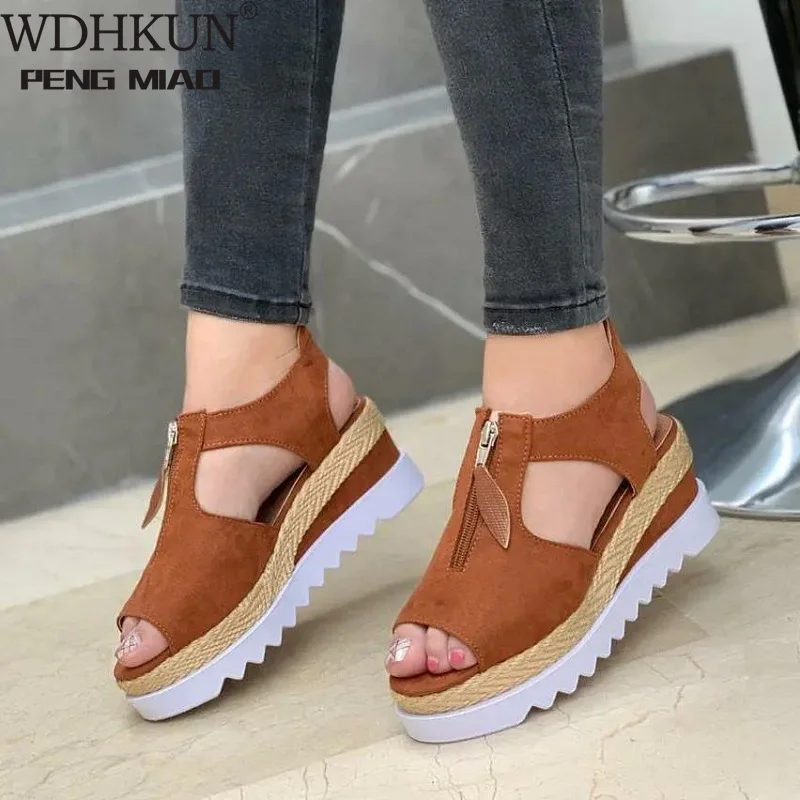 

Сандалии Женские однотонные с открытым носком, повседневные босоножки на плоской подошве, Нескользящие, на молнии, винтажная модная обувь, ...