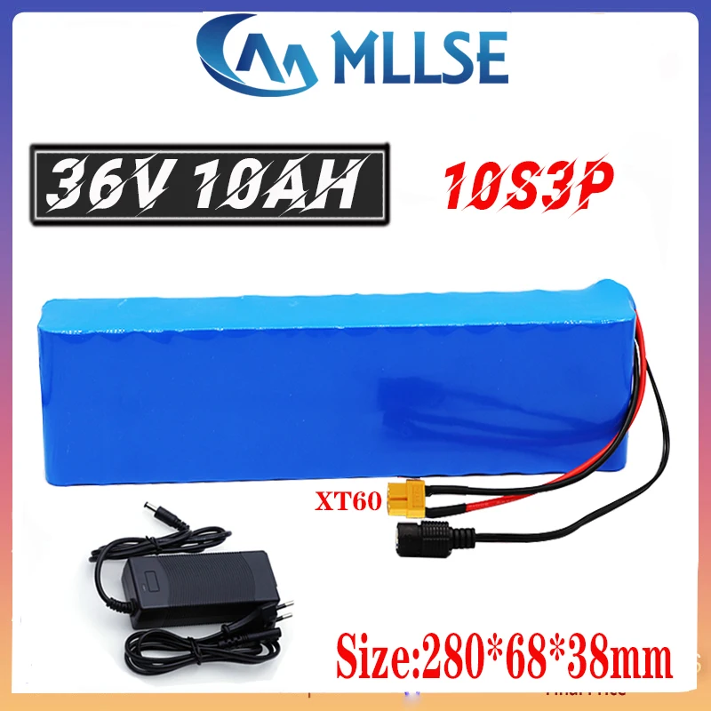 Электрический велосипедный аккумулятор MLLSE 36V 10ah, пакет из 18650 элементов 10S3P 500W высокой мощности и емкости для мотоцикла-скутера с BMS XT60.