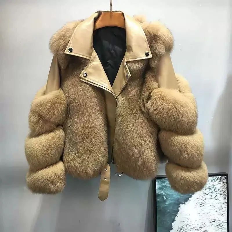 

Winter New Faux Fox Fur Grass Coat Women's Short Mink Imitation Fur Pu Collar Overcoat Female Jacket Fashion Thick Warm Fluffy