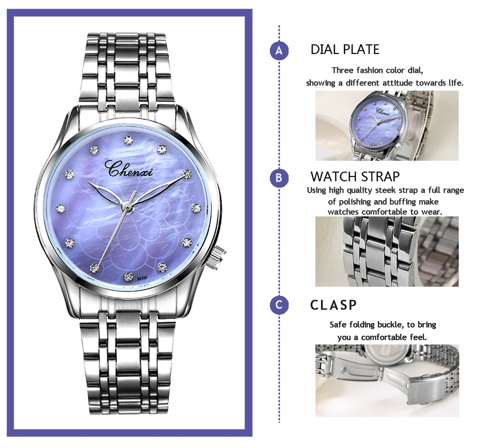 

New Production 2020 Chenxi Elegant Ladies Watches Women Quartz Wristwatches Casual Women Watches Stainless Steel Womens Watches