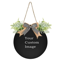 custom pattern pvc round door sign welcome hanging plaque with elegant bow and artificial green plants decor hang on wall door
