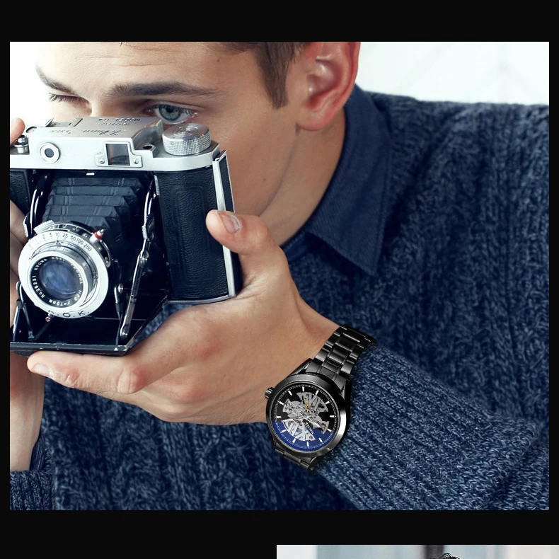 Часы наручные WINNER Мужские автоматические роскошные брендовые модные с синим