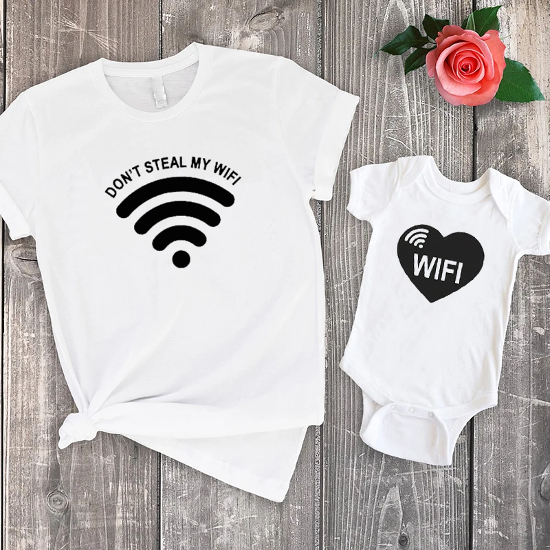 

Don't Steal My WIFI Shirts Birthday Family Matching Clothes Casual Print Matching Family Tshirts Mother Daughter Gift