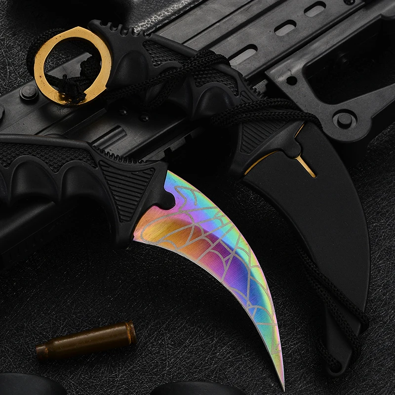 Real Counter Strike Karambit Knife Fixed Blade Lore Sheath Tiger Tooth Rainbow Tactical Survival Tool Hunting Knifes | Инструменты