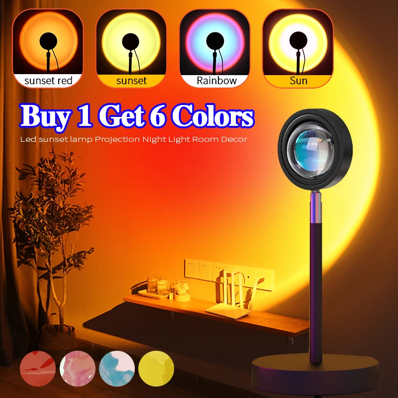 

Rainbow Sunset Lamp Projector Night Light Sunset Projection Led Desk Lamp for Bedroom Atmosphere Rainbow Lamp Decoration Light