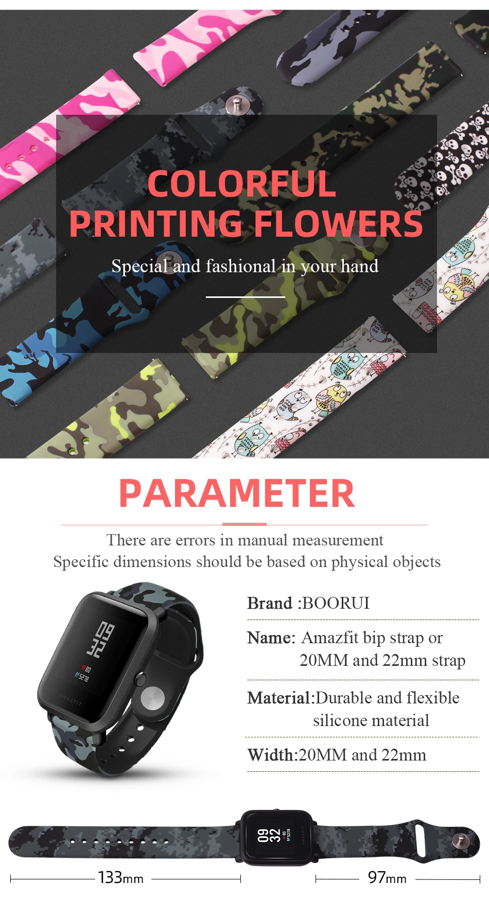 BOORUI pulsera amazfit ремешок bip силиконовая смазка 20 мм ремешок для часов Ремешок для наручных часов для xiaomi huami amazfit bip темп lite ремень 20 мм