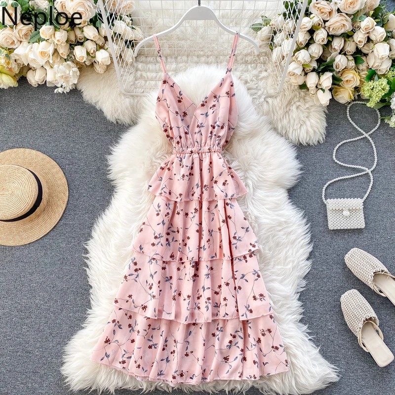 Женское платье Neploe с цветочным принтом весна 220 пикантное без рукавов на бретелях